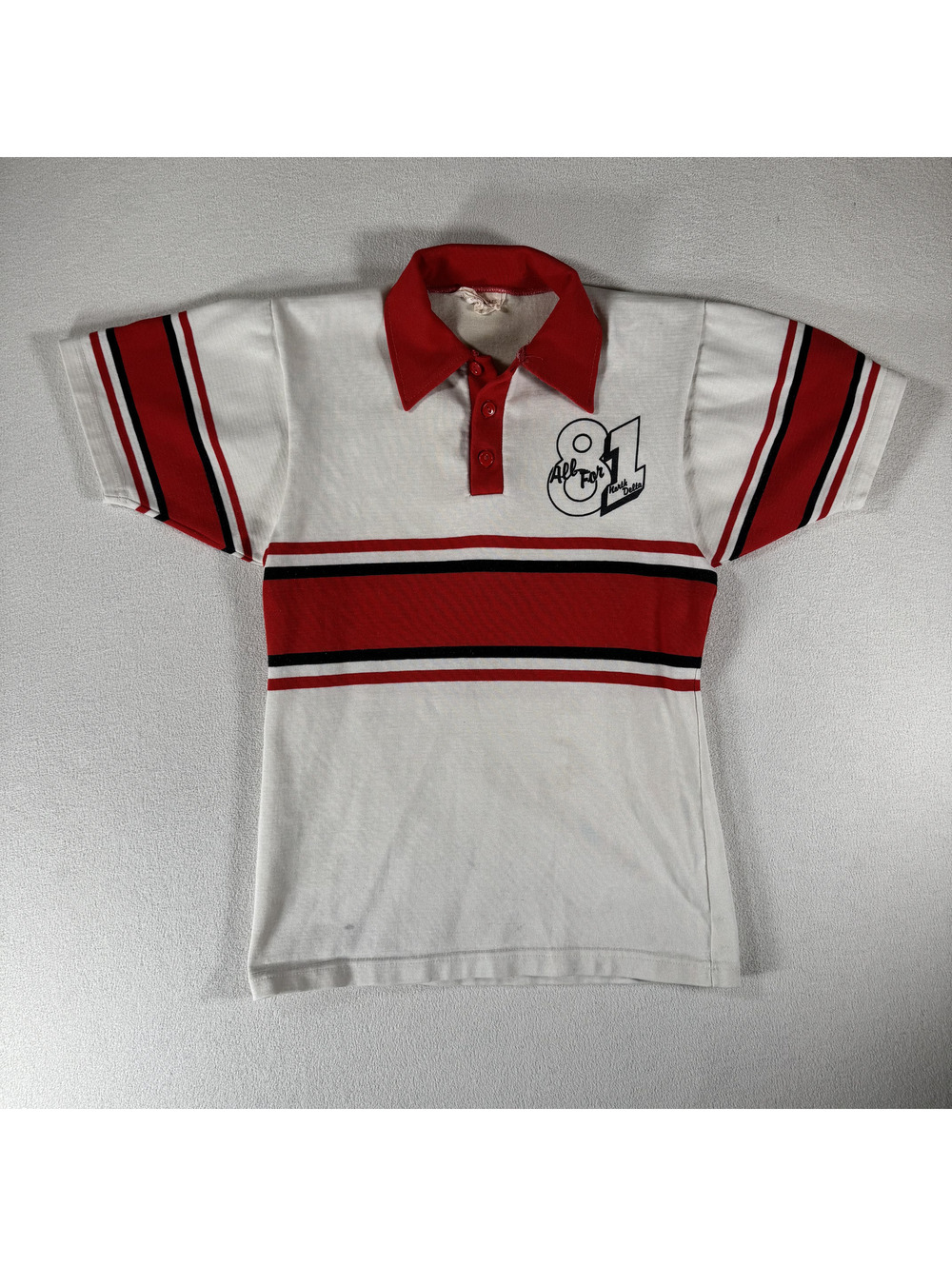 Vintage 80s All For 81 Mark Della Polo Shirt Made in Canada 100% Polyester Sz S
